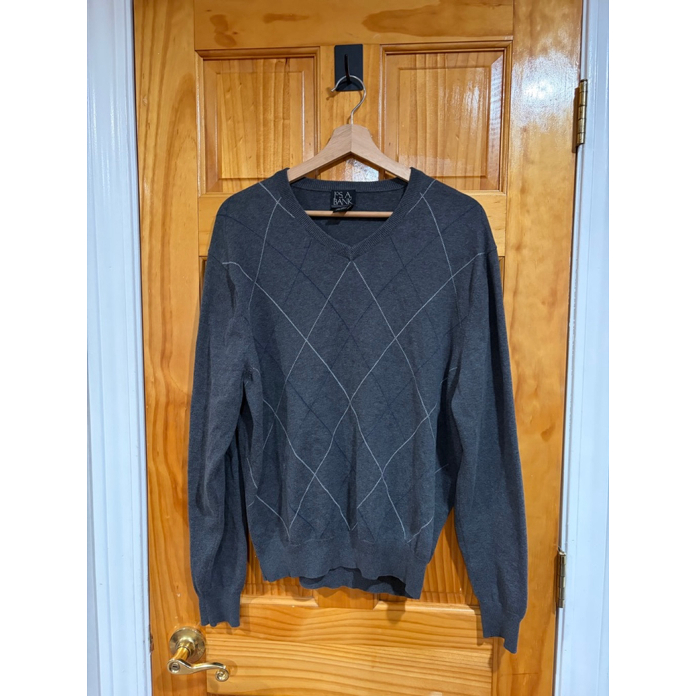 Jos A Bank Executive Collection Argyle V Neck Sweater Gray Men’s Medium Cotton